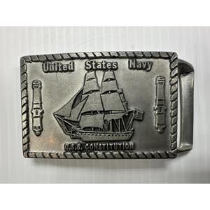 PEWTER U.S. NAVY FRIGATE USS CONSTITUTION BELT BUCKLE VINTAGE JOHN E McCANN